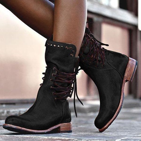 Ashford | Rowan – Women’s Mid - Calf Lace - Up Leather Boots with Metal Stud Detail - Ashford London Clothing