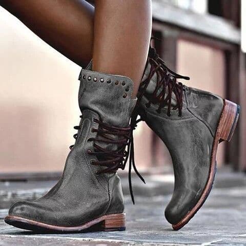 Ashford | Rowan – Women’s Mid - Calf Lace - Up Leather Boots with Metal Stud Detail - Ashford London Clothing