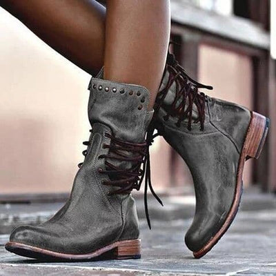 Ashford | Rowan – Women’s Mid - Calf Lace - Up Leather Boots with Metal Stud Detail - Ashford London Clothing
