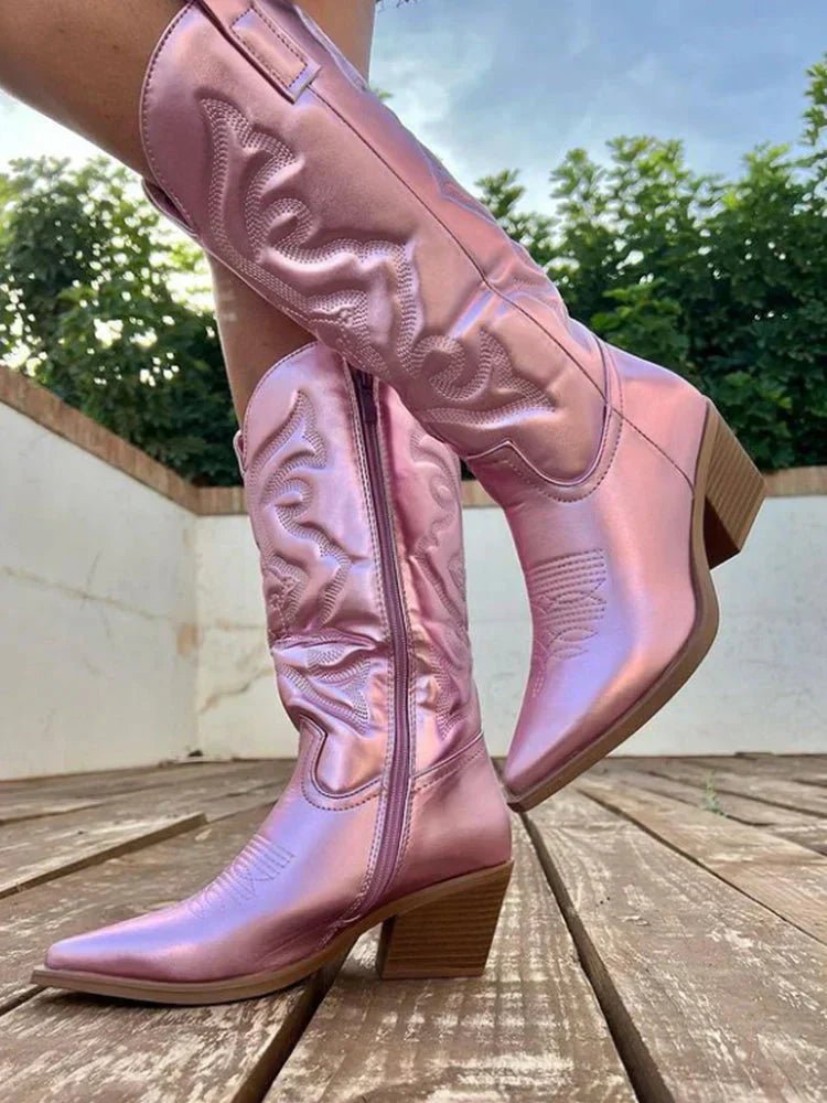 Ashford | Rowena – Women’s Mid - Calf Cowboy Boots with Stitching & Pointed Toe - Ashford London Clothing