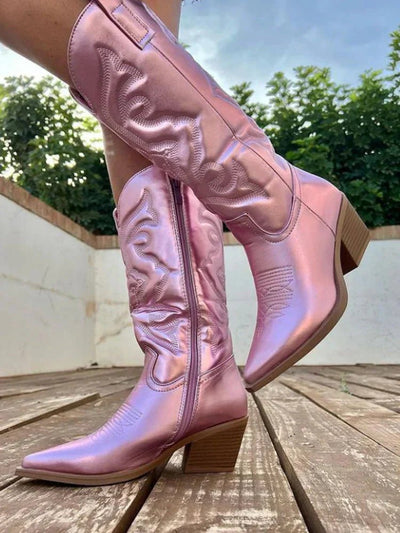 Ashford | Rowena – Women’s Mid - Calf Cowboy Boots with Stitching & Pointed Toe - Ashford London Clothing
