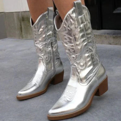 Ashford | Rowena – Women’s Mid - Calf Cowboy Boots with Stitching & Pointed Toe - Ashford London Clothing