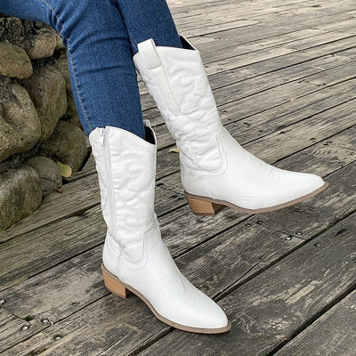 Ashford | Rowena – Women’s Mid - Calf Cowboy Boots with Stitching & Pointed Toe - Ashford London Clothing