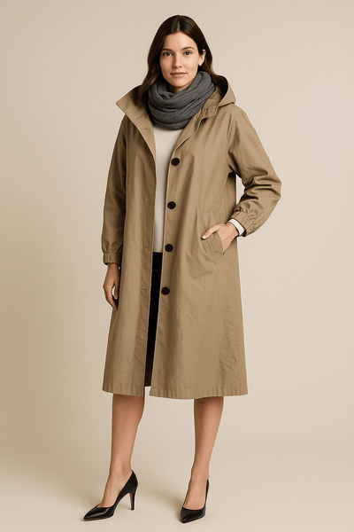 Ashford | Ruby – Women’s Hooded Long Trench Coat with Pockets - Ashford London Clothing
