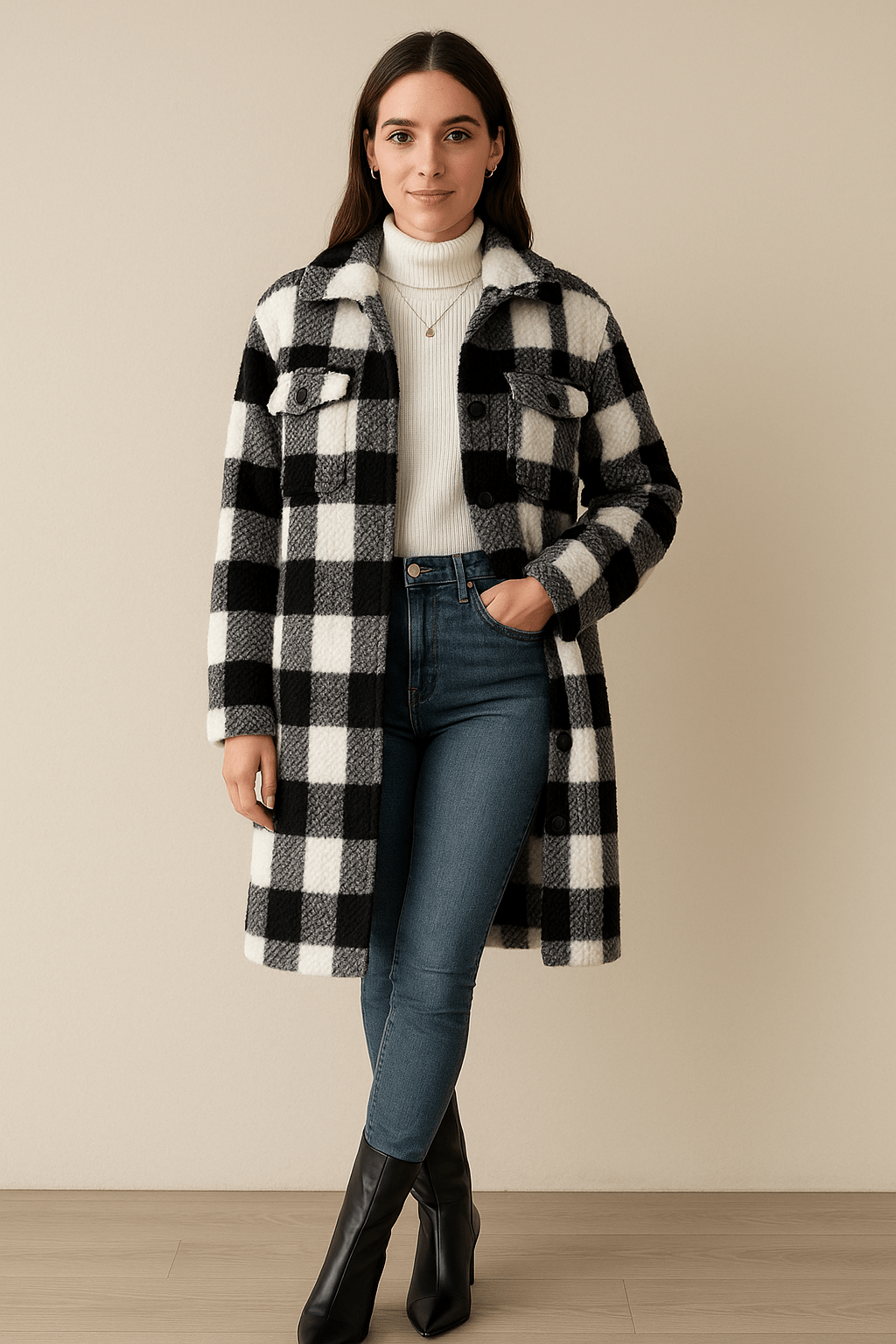 Ashford | Samira – Women’s Loose Fit Checked Mid - Length Coat – Fall Winter - Ashford London Clothing