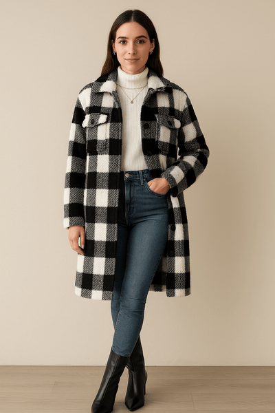 Ashford | Samira – Women’s Loose Fit Checked Mid - Length Coat – Fall Winter - Ashford London Clothing
