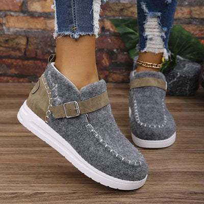 Ashford | Selene – Women’s Slip - On Ankle Boots with Buckle Strap & Suede Look - Ashford London Clothing