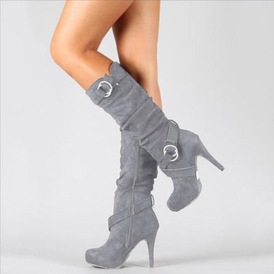 Ashford | Selina – Women’s Knee - High Suede Boots with Stiletto Heel & Buckle Strap - Ashford London Clothing