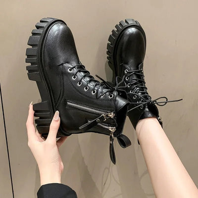 Ashford | Selma – Women’s Chunky Platform Combat Boots with Side Zip & Lace - Up - Ashford London Clothing
