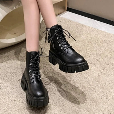 Ashford | Selma – Women’s Chunky Platform Combat Boots with Side Zip & Lace - Up - Ashford London Clothing