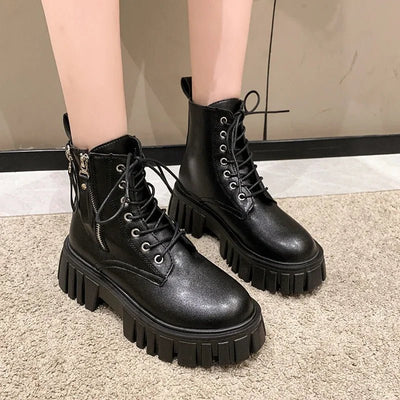 Ashford | Selma – Women’s Chunky Platform Combat Boots with Side Zip & Lace - Up - Ashford London Clothing