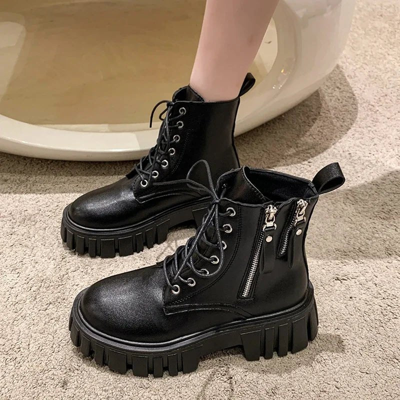 Ashford | Selma – Women’s Chunky Platform Combat Boots with Side Zip & Lace - Up - Ashford London Clothing