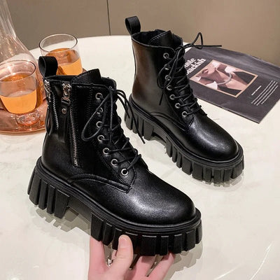 Ashford | Selma – Women’s Chunky Platform Combat Boots with Side Zip & Lace - Up - Ashford London Clothing