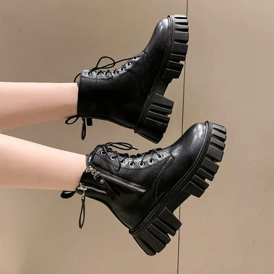 Ashford | Selma – Women’s Chunky Platform Combat Boots with Side Zip & Lace - Up - Ashford London Clothing