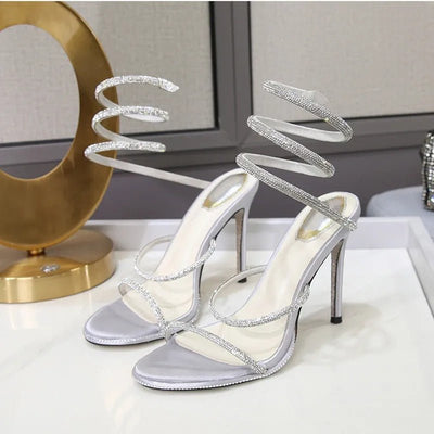 Ashford | Seraphina Women’s Strappy High Heels – Crystal Spiral – Stiletto Sandals - Ashford London Clothing