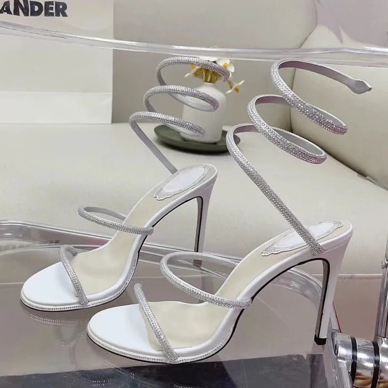 Ashford | Seraphina Women’s Strappy High Heels – Crystal Spiral – Stiletto Sandals - Ashford London Clothing
