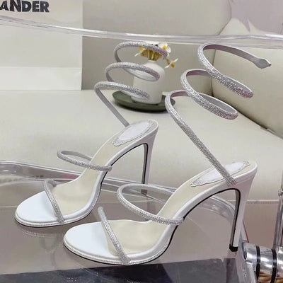 Ashford | Seraphina Women’s Strappy High Heels – Crystal Spiral – Stiletto Sandals - Ashford London Clothing