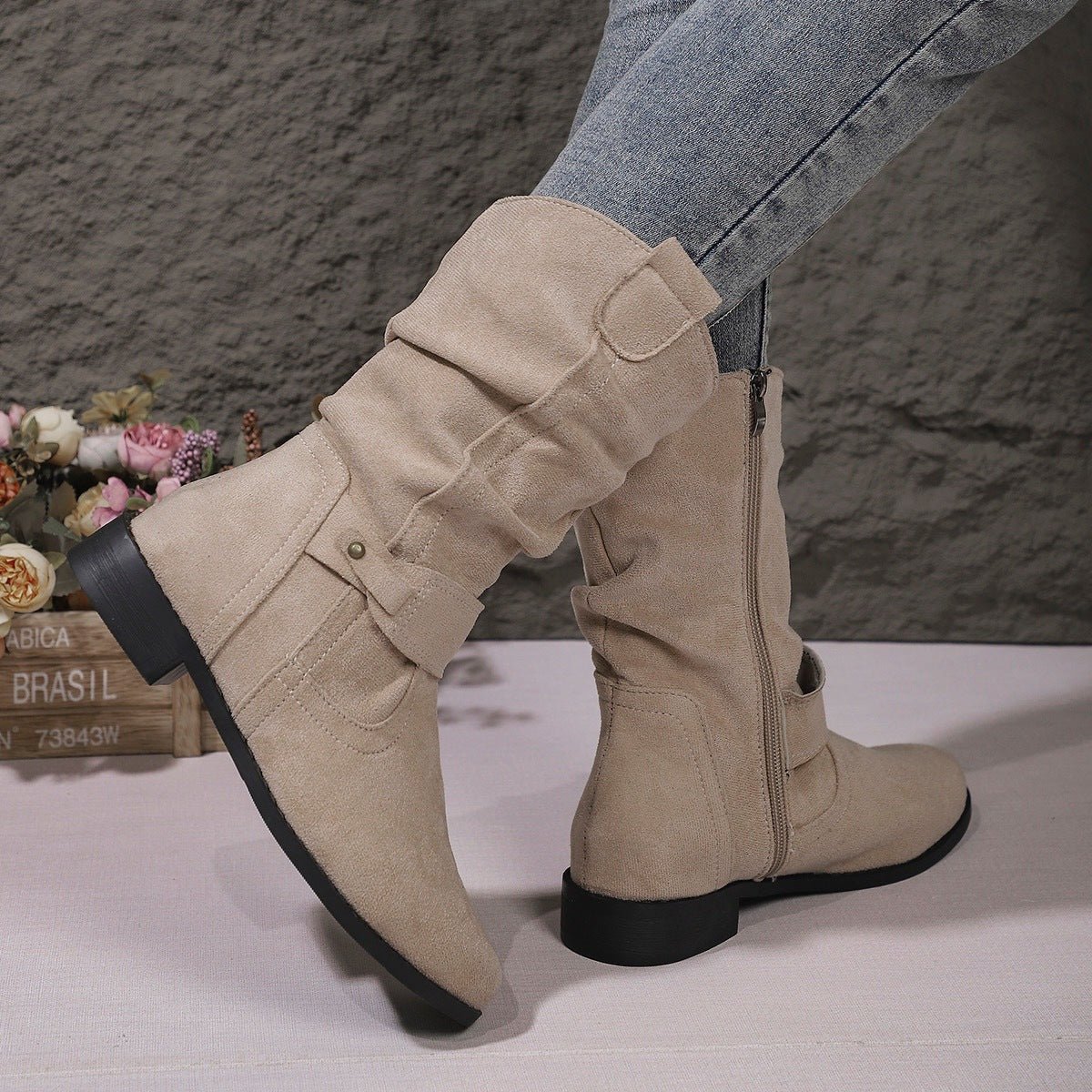 Ashford | Sienna – Women’s Slouched Suede Mid - Calf Boots with Block Heel & Zip - Ashford London Clothing