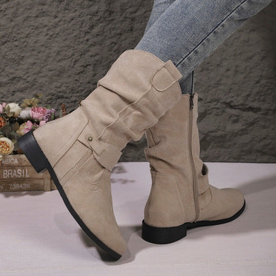 Ashford | Sienna – Women’s Slouched Suede Mid - Calf Boots with Block Heel & Zip - Ashford London Clothing