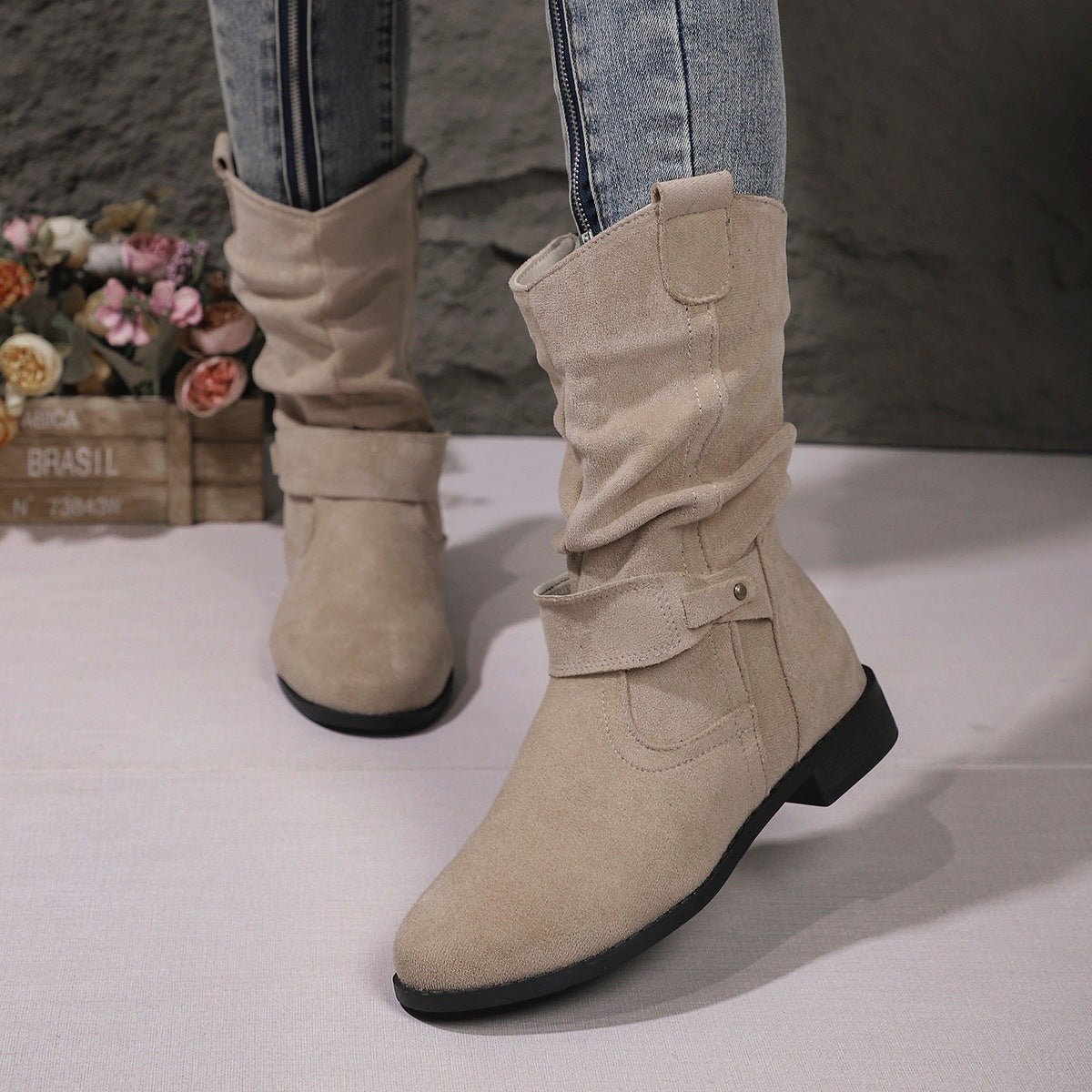 Ashford | Sienna – Women’s Slouched Suede Mid - Calf Boots with Block Heel & Zip - Ashford London Clothing