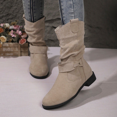 Ashford | Sienna – Women’s Slouched Suede Mid - Calf Boots with Block Heel & Zip - Ashford London Clothing