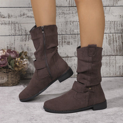 Ashford | Sienna – Women’s Slouched Suede Mid - Calf Boots with Block Heel & Zip - Ashford London Clothing