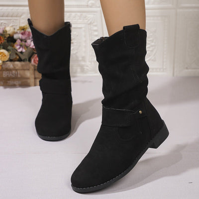Ashford | Sienna – Women’s Slouched Suede Mid - Calf Boots with Block Heel & Zip - Ashford London Clothing