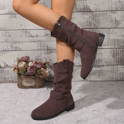 Ashford | Sienna – Women’s Slouched Suede Mid - Calf Boots with Block Heel & Zip - Ashford London Clothing