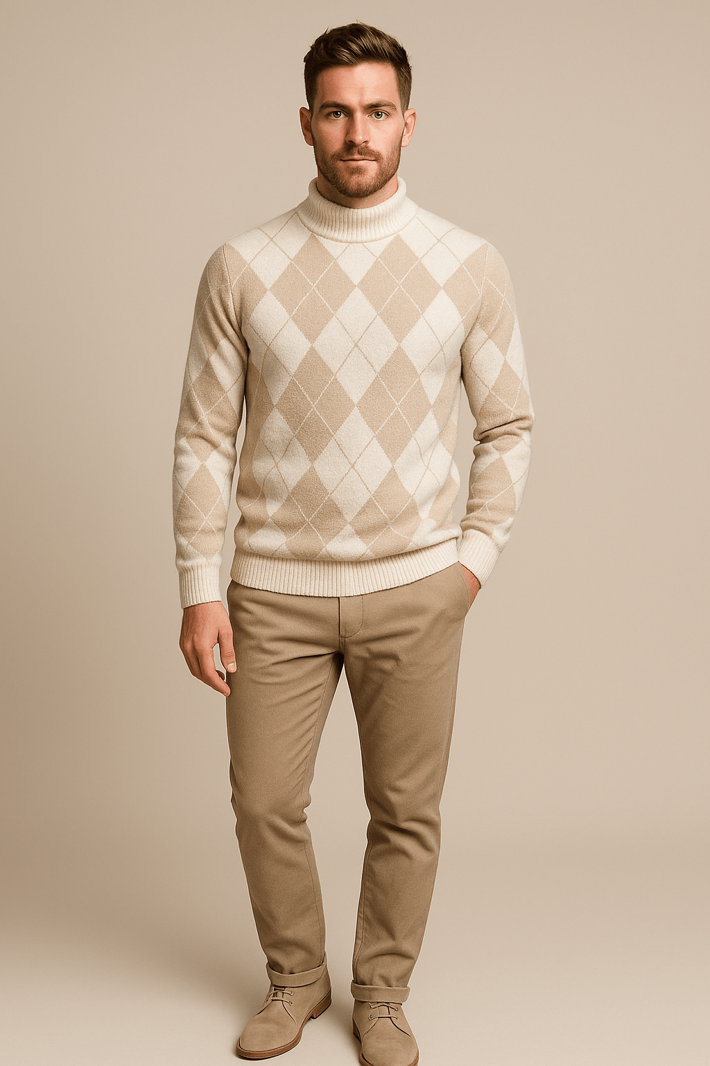 Ashford | Sindre – Men’s Argyle Crew Neck Knitted Sweater with Classic Diamond Pattern - Ashford London Clothing