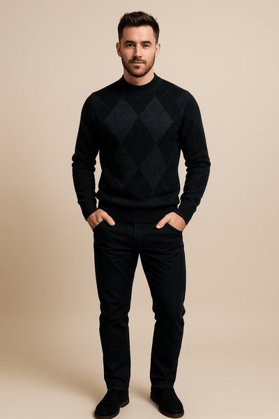 Ashford | Sindre – Men’s Argyle Crew Neck Knitted Sweater with Classic Diamond Pattern - Ashford London Clothing