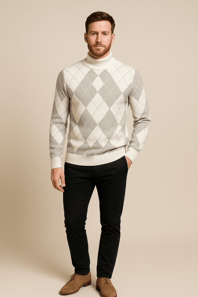 Ashford | Sindre – Men’s Argyle Crew Neck Knitted Sweater with Classic Diamond Pattern - Ashford London Clothing