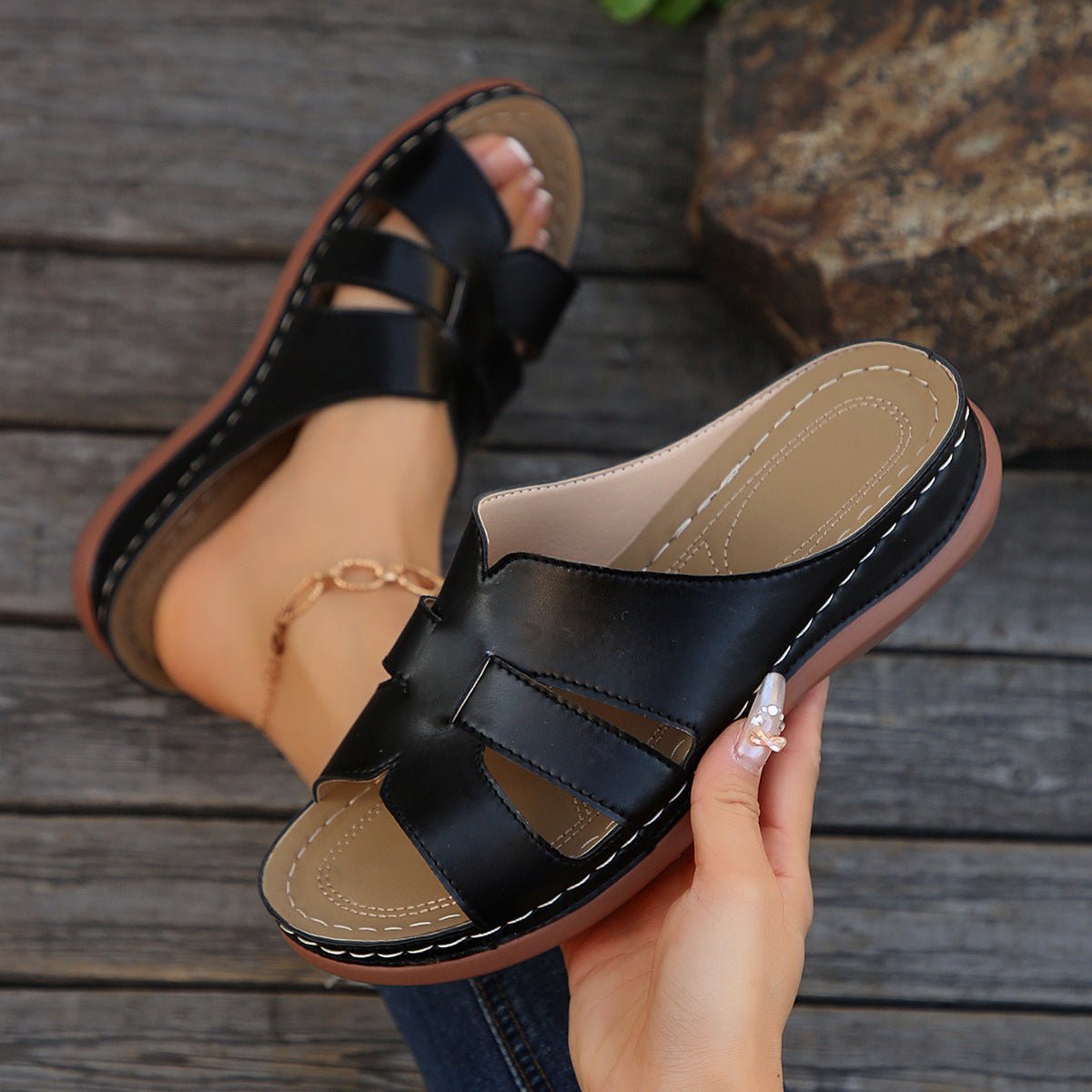 Ashford | Sophie Women’s Wedge Slide Sandals – Cut - Out – Open Toe – Casual Comfort - Ashford London Clothing