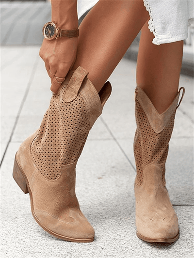 Ashford | Tamera – Women’s Mid - Calf Cowboy Boots with Perforation & Side Zip - Ashford London Clothing