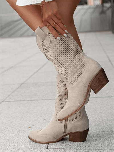 Ashford | Tamera – Women’s Mid - Calf Cowboy Boots with Perforation & Side Zip - Ashford London Clothing