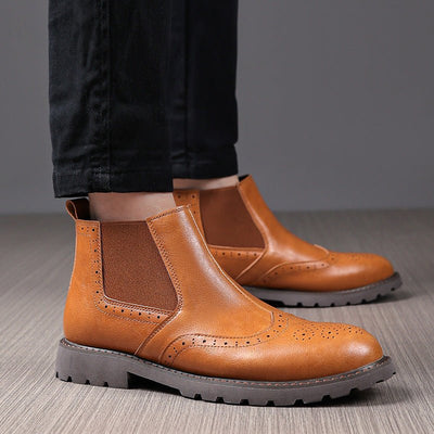 Ashford | Tavish – Men’s Chelsea Boots with Brogue Detailing and PU Leather Finish - Ashford London Clothing