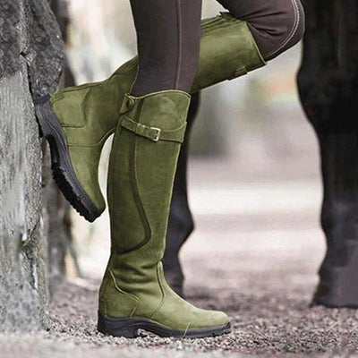 Ashford | Thalia – Women’s Knee - High PU Leather Boots with Buckle & Waterproof Sole - Ashford London Clothing