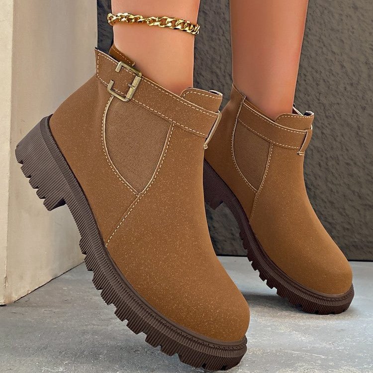 Ashford | Thyra – Women’s Chunky Sole Ankle Boots with Retro Buckle Faux Leather - Ashford London Clothing