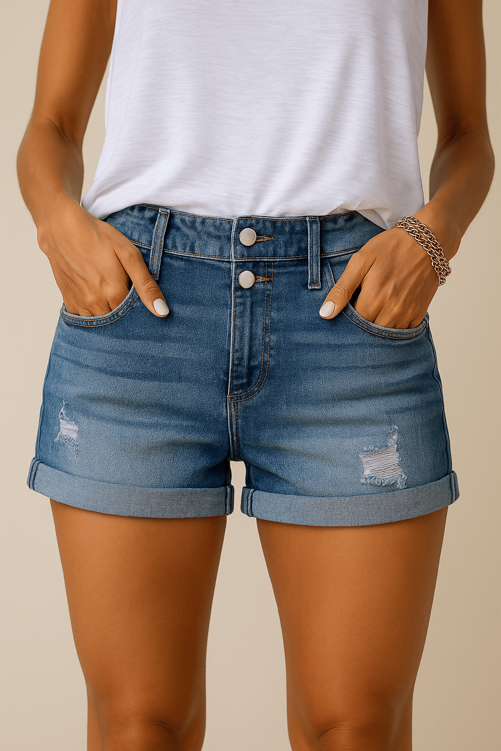 Ashford | Tina High Waist Cuffed Hem Denim Shorts - Ashford London Clothing