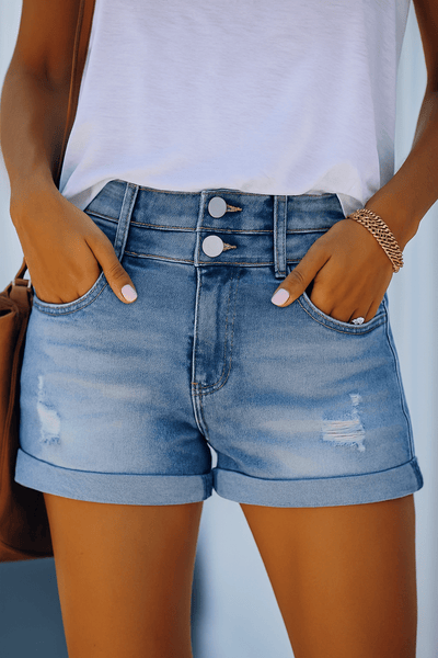Ashford | Tina High Waist Cuffed Hem Denim Shorts - Ashford London Clothing