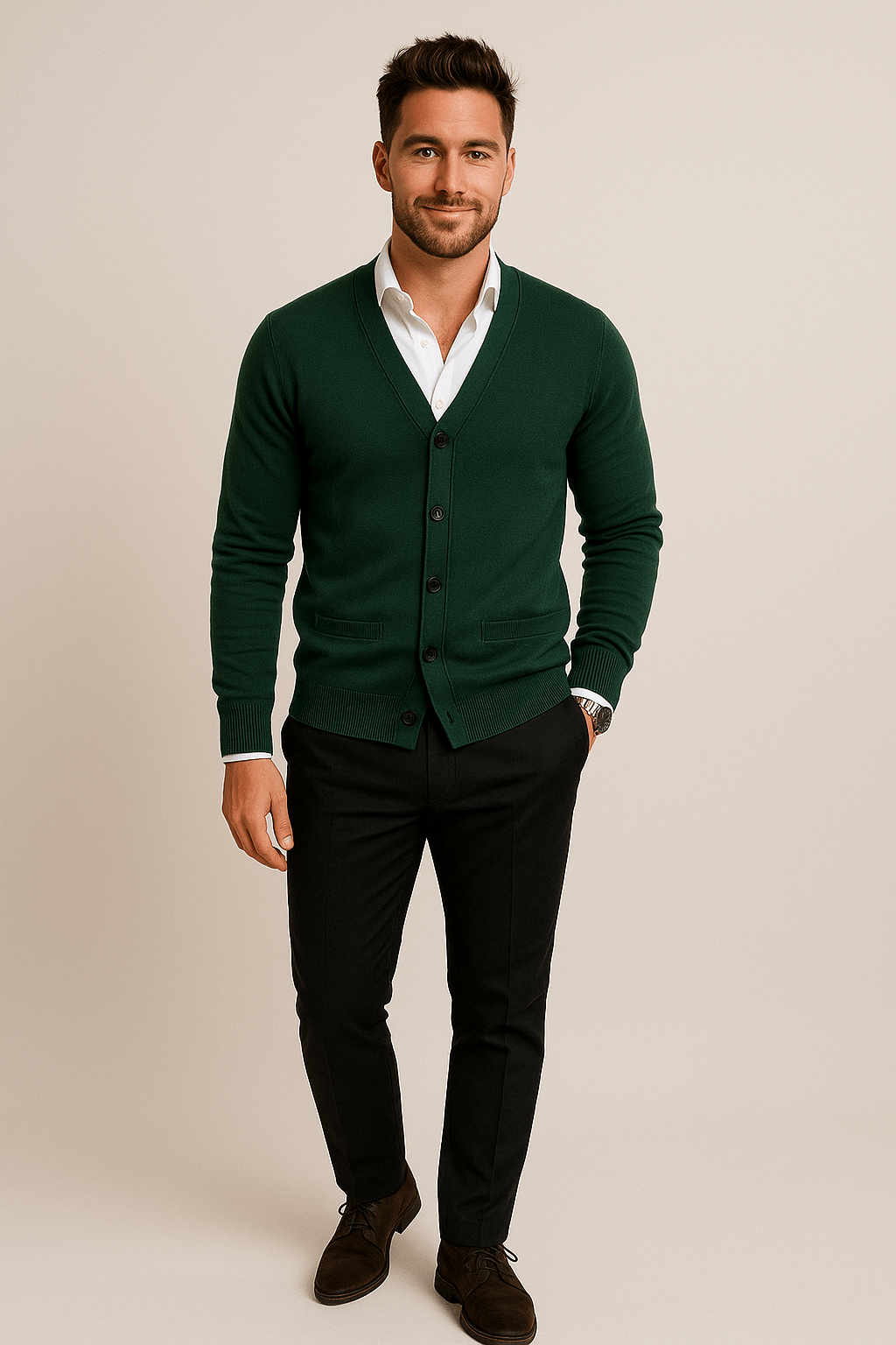 Ashford | Torben – Men’s Knitted V - Neck Cardigan with Tailored Fit & Ribbed Hem - Ashford London Clothing