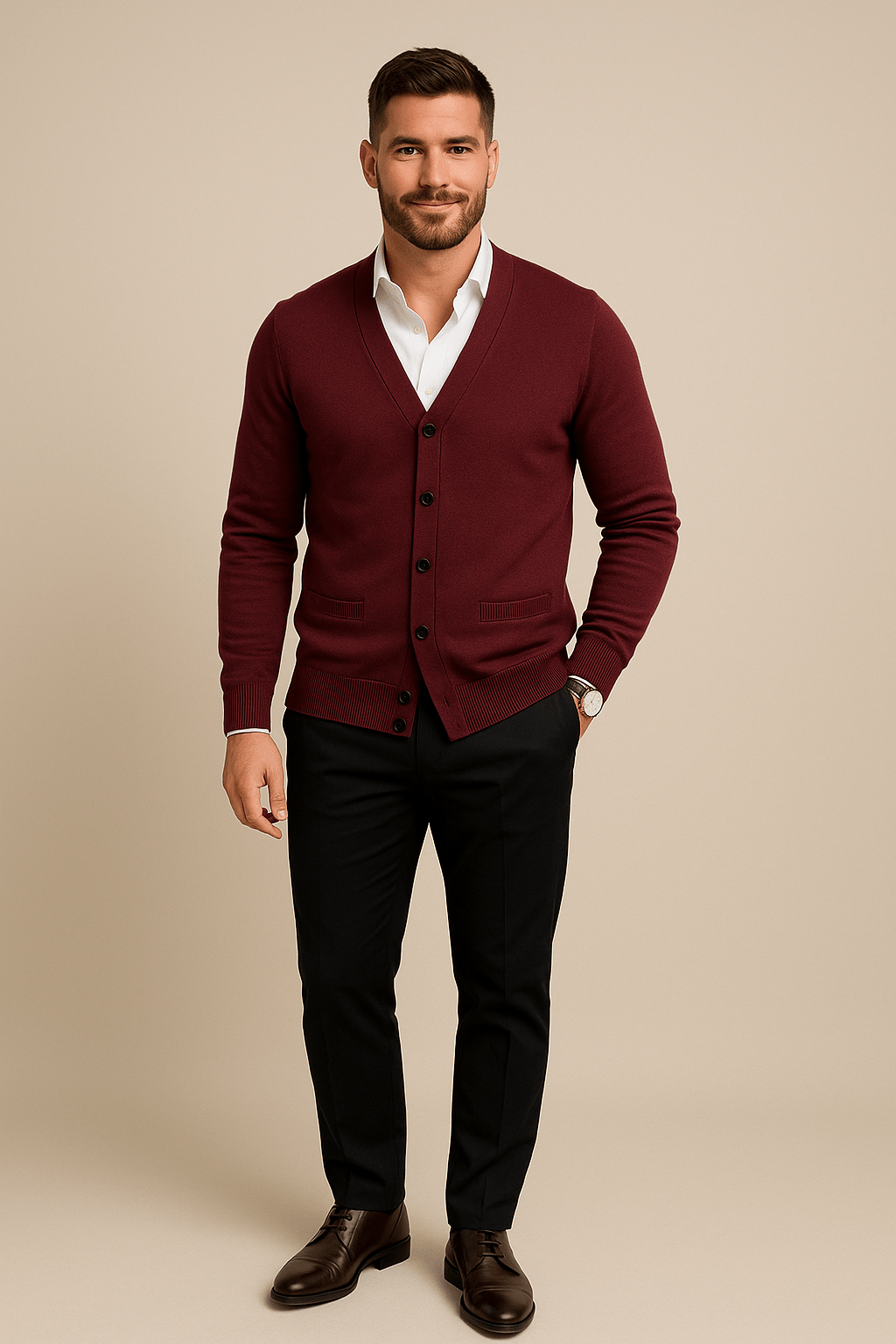 Ashford | Torben – Men’s Knitted V - Neck Cardigan with Tailored Fit & Ribbed Hem - Ashford London Clothing