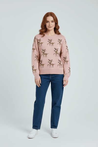 Ashford | Vanya – Women’s Oversized Knit Jacquard Sweatshirt with Deer Pattern - Ashford London Clothing