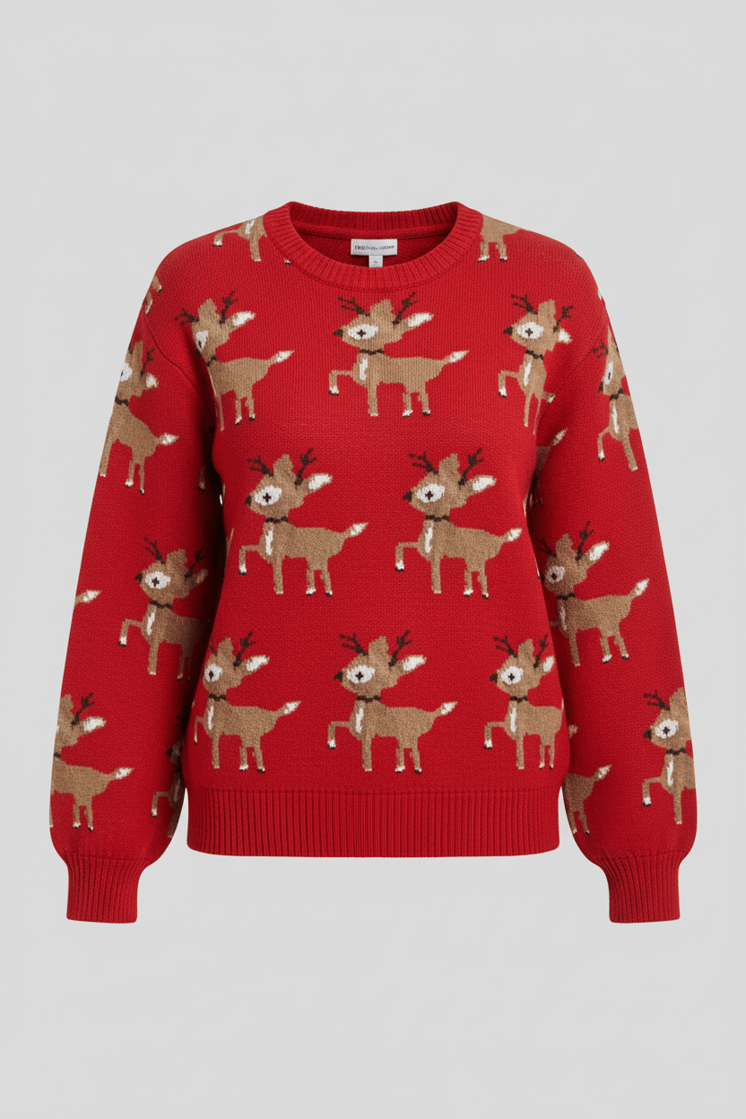 Ashford | Vanya – Women’s Oversized Knit Jacquard Sweatshirt with Deer Pattern - Ashford London Clothing