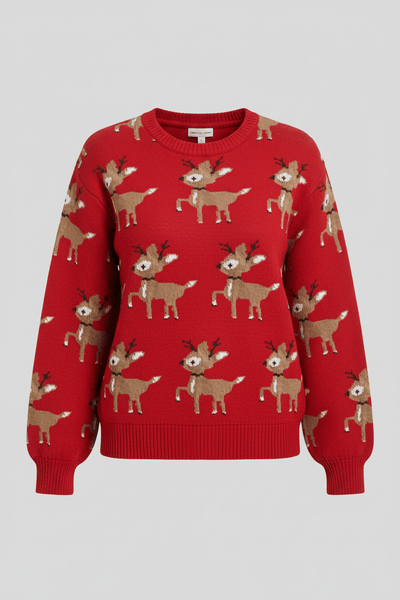 Ashford | Vanya – Women’s Oversized Knit Jacquard Sweatshirt with Deer Pattern - Ashford London Clothing