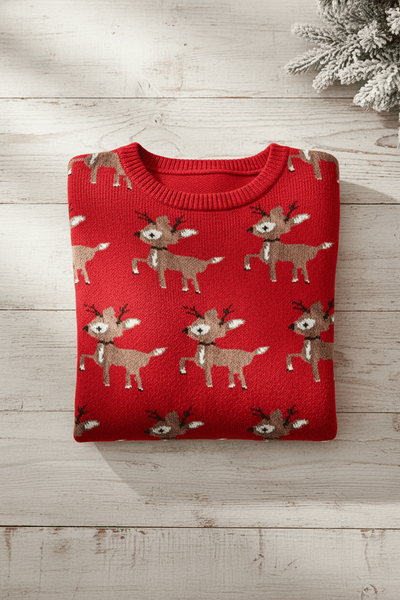 Ashford | Vanya – Women’s Oversized Knit Jacquard Sweatshirt with Deer Pattern - Ashford London Clothing