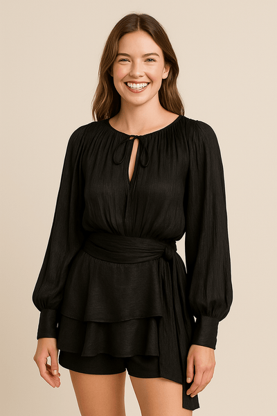 Ashford | Vivienne Women’s Mini Dress – Satin Look – Balloon Sleeves – Belted Waist - Ashford London Clothing