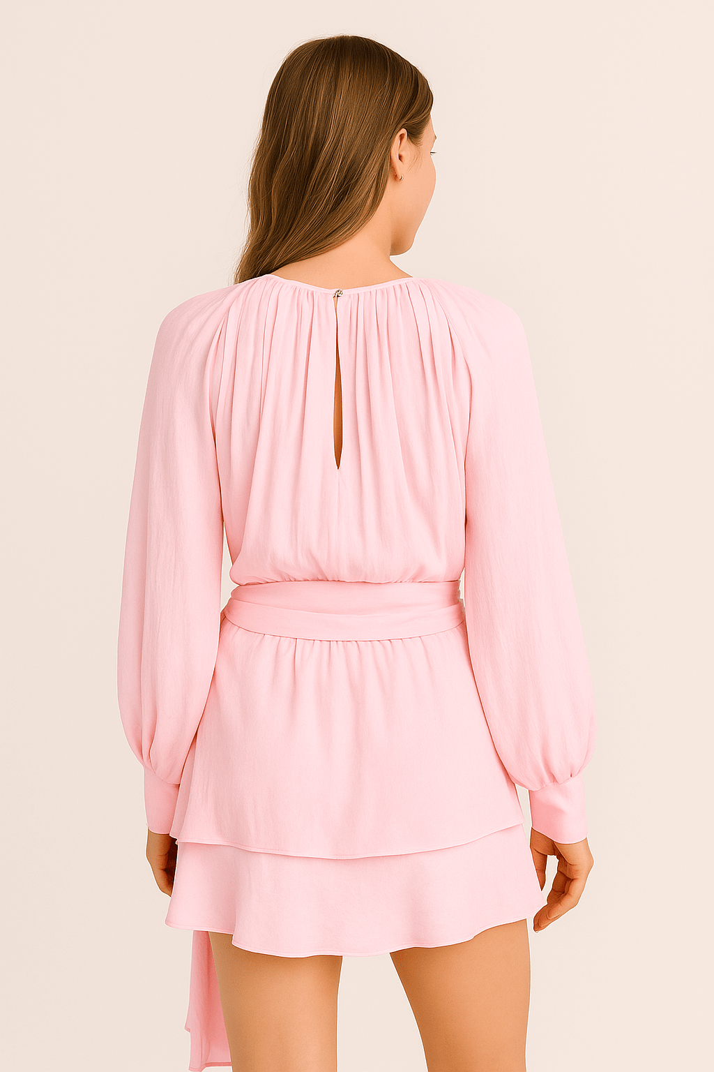 Ashford | Vivienne Women’s Mini Dress – Satin Look – Balloon Sleeves – Belted Waist - Ashford London Clothing