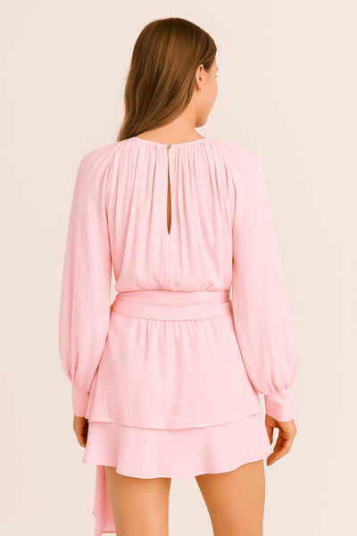 Ashford | Vivienne Women’s Mini Dress – Satin Look – Balloon Sleeves – Belted Waist - Ashford London Clothing