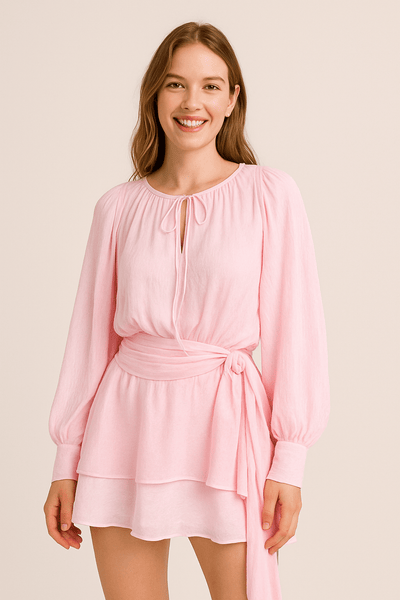 Ashford | Vivienne Women’s Mini Dress – Satin Look – Balloon Sleeves – Belted Waist - Ashford London Clothing