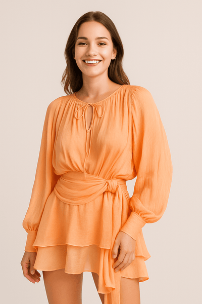 Ashford | Vivienne Women’s Mini Dress – Satin Look – Balloon Sleeves – Belted Waist - Ashford London Clothing